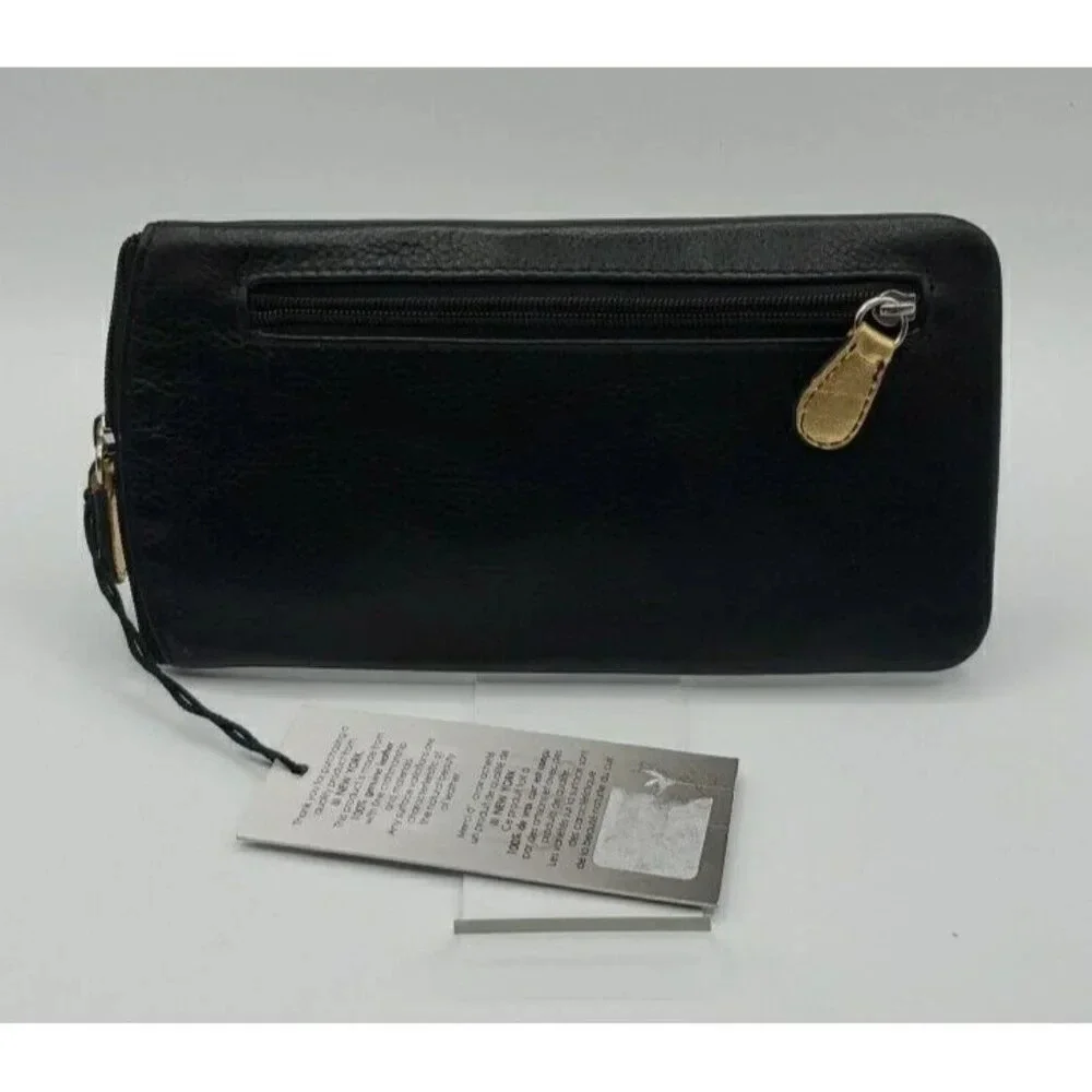 ili New York Black & Gold Leather Embellished Zippered Eyeglass Case Pocket NWT